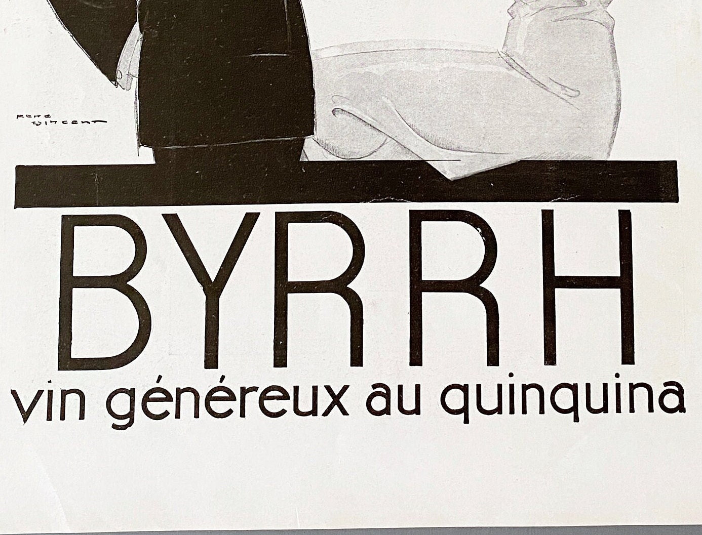 Authentic 1930s Byrrh Aperitif Ad Print: Art Deco Cocktail Poster, Signed Rene Vincent