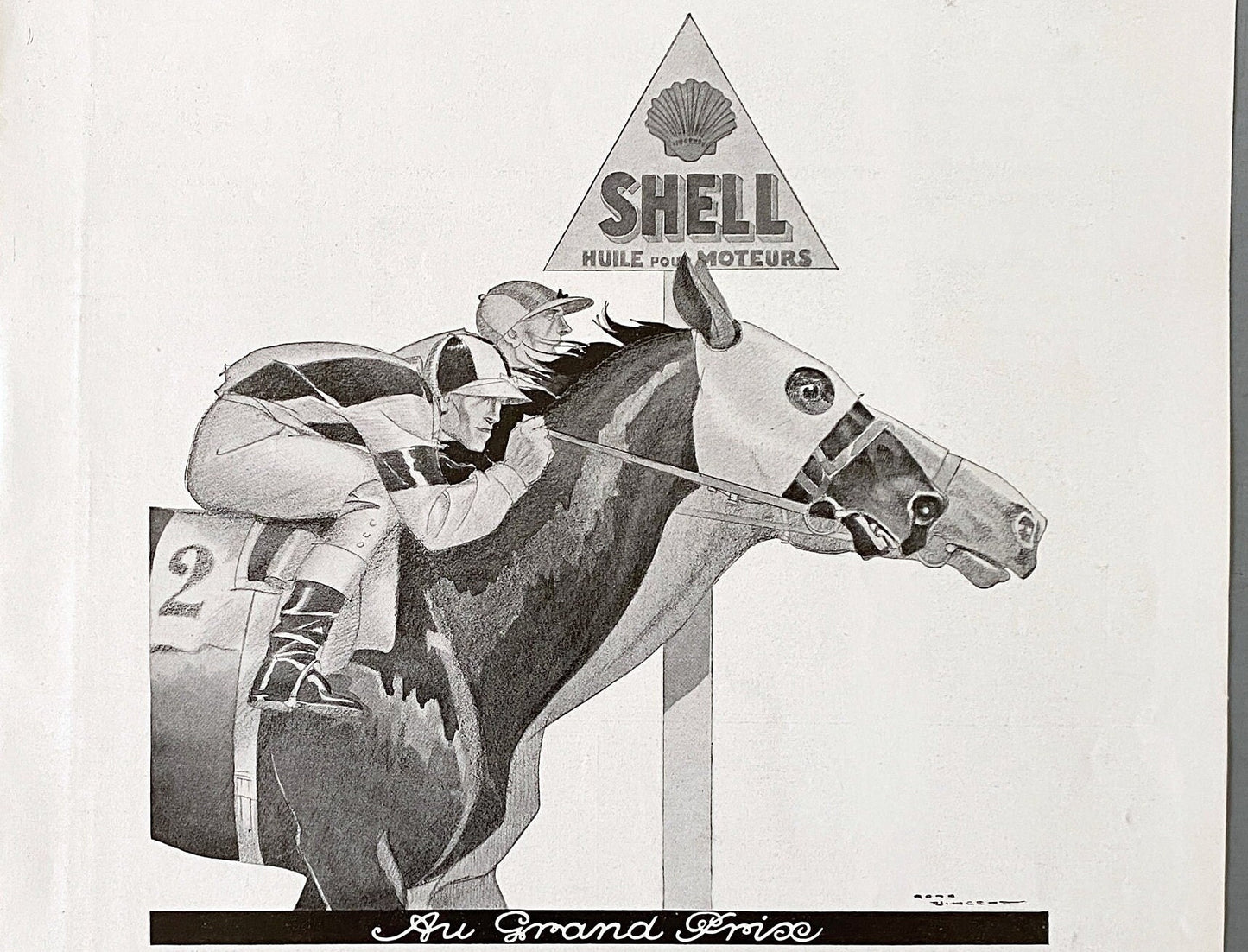 Original Vintage Shell Oil Horse Racing Print: 1930s Magazine Ad by Rene Vincent