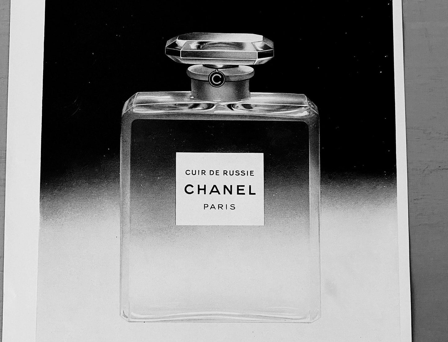 Authentic 1950s Vintage Chanel Perfume Bottle Ad Print: Mid Century Modern Minimalist Poster