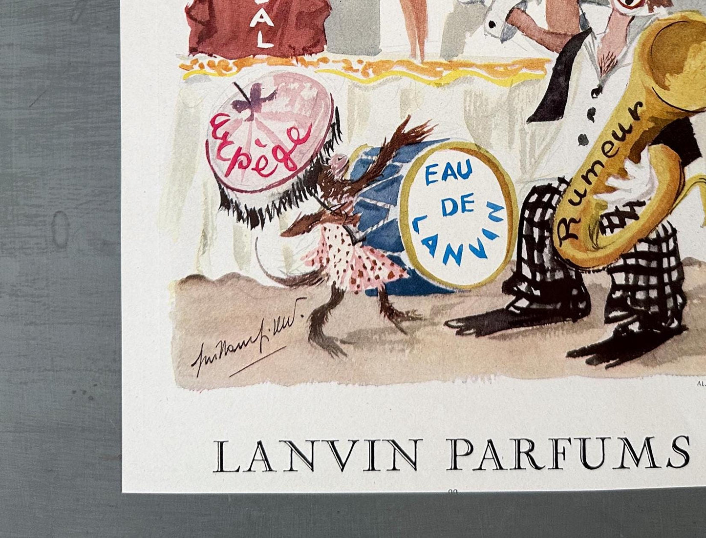 Authentic 1950s Vintage Lanvin Perfume Ad Print: Signed Guillaume Gillet, Parisian Wall Art