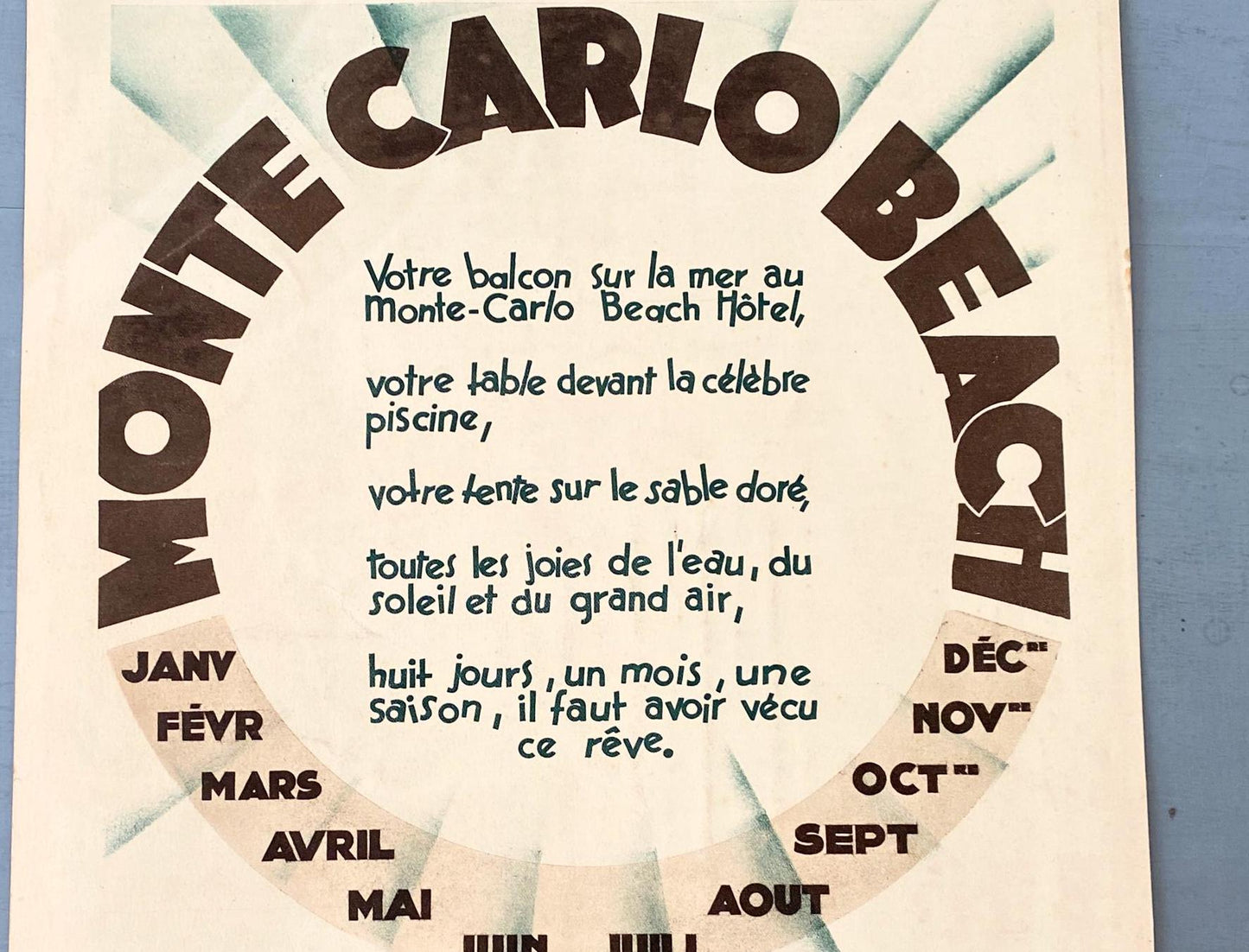 Original 1930s Vintage Cote dAzur Monaco Monte Carlo Tourism Advertisement Poster