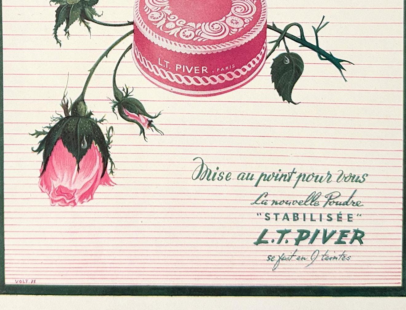 Authentic 1950s Vintage LT Piver Powder Ad Print, French Rustic Rose Floral Poster