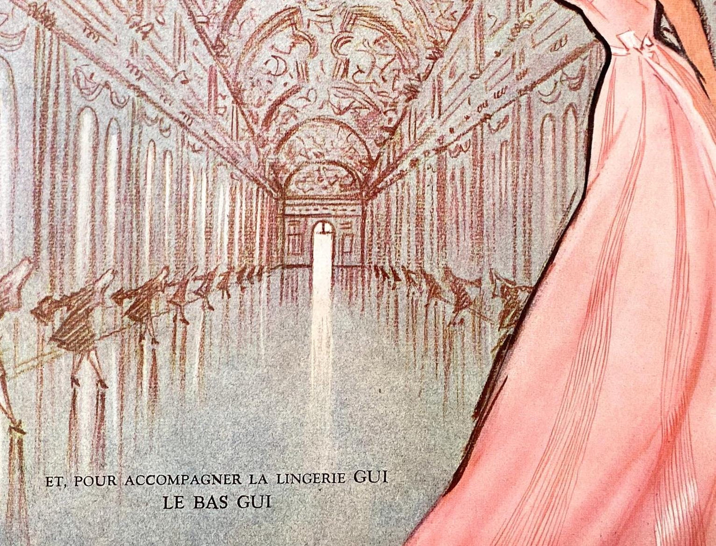 Original Vintage French Vogue Print: Authentic 1950s Fashion Ad, Versailles Castle Art