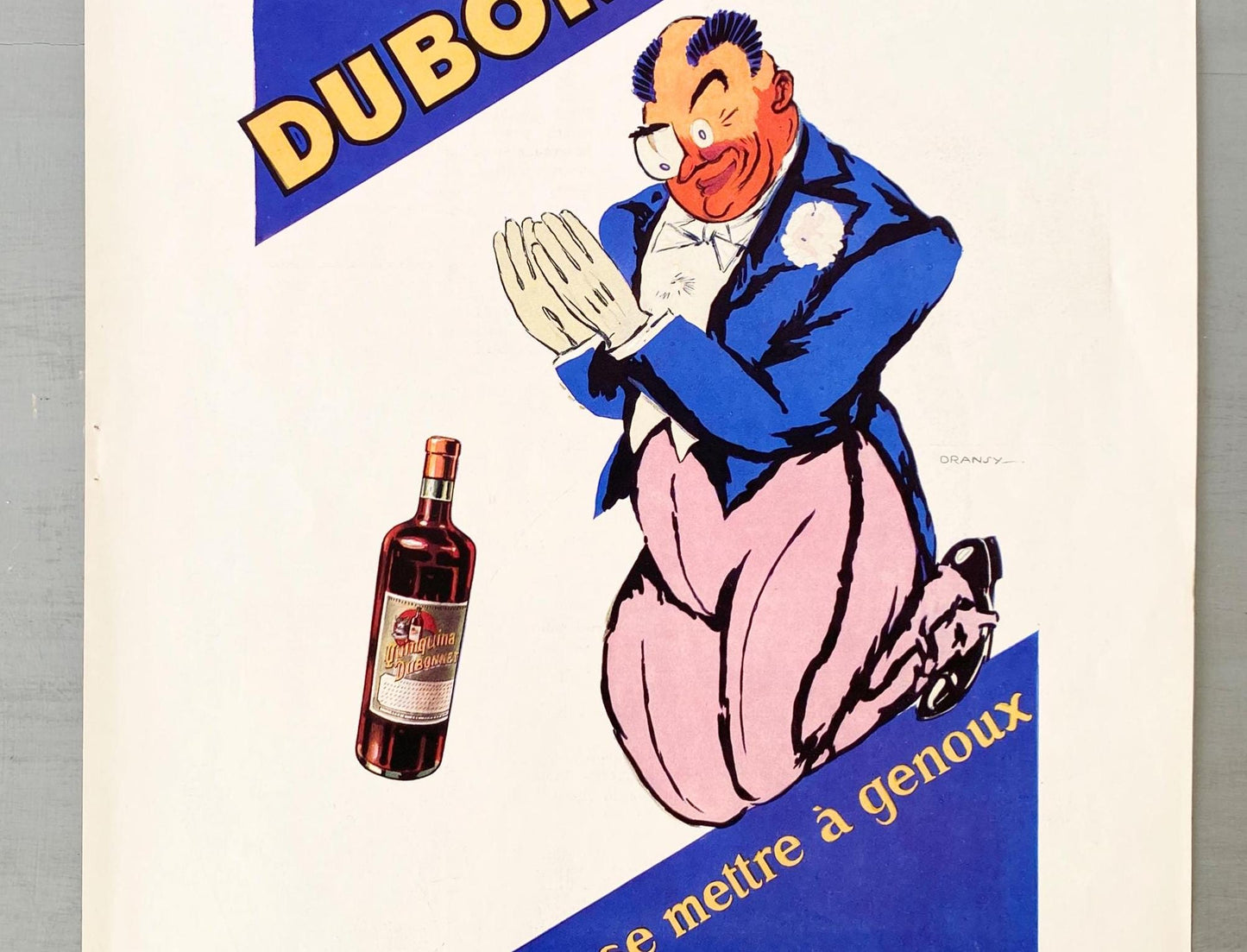 Authentic 1930s French Vintage Dubonnet Aperitif Funny Advertisement Poster signed Drancy