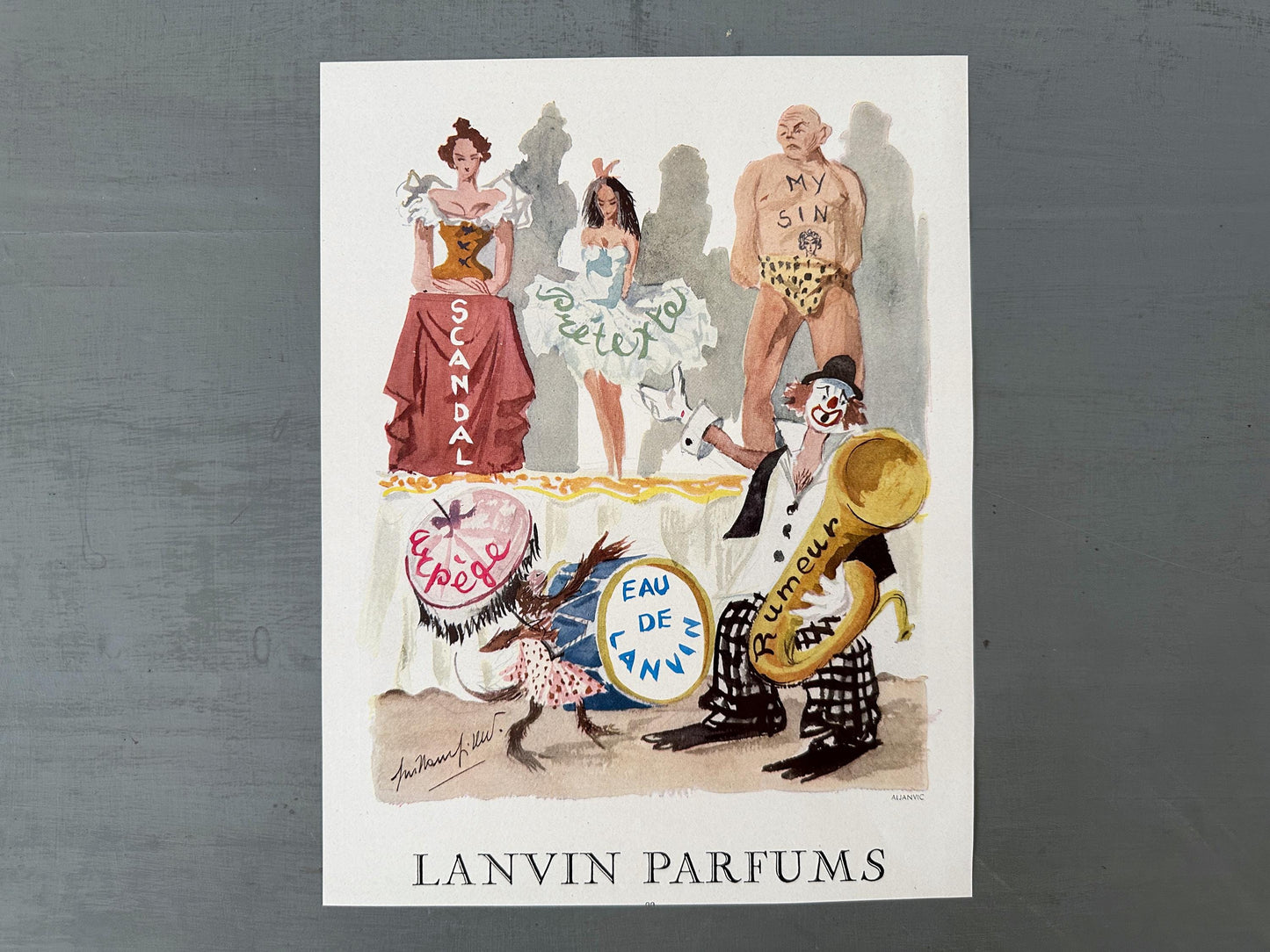 Authentic 1950s Vintage Lanvin Perfume Ad Print: Signed Guillaume Gillet, Parisian Wall Art