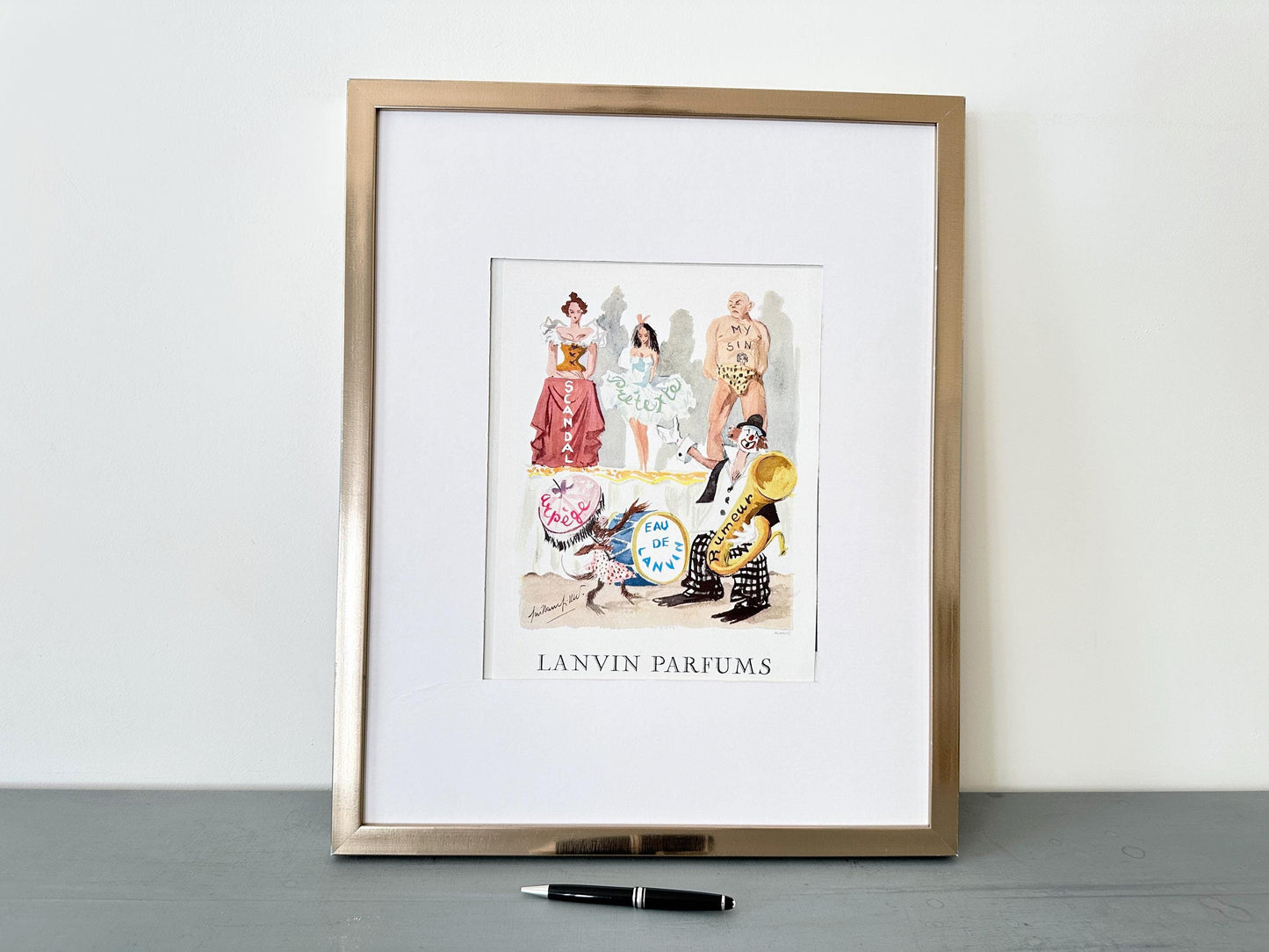 Authentic 1950s Vintage Lanvin Perfume Ad Print: Signed Guillaume Gillet, Parisian Wall Art