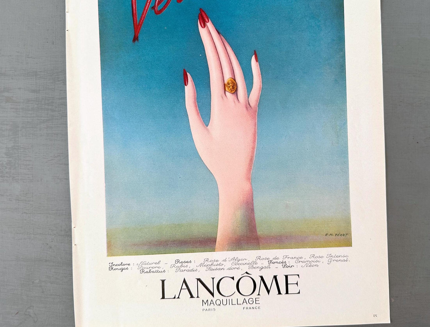 Authentic 1950s Vintage Lancome Nail Polish Ad Print, Mid Century Modern Minimalist Wall Art Poster