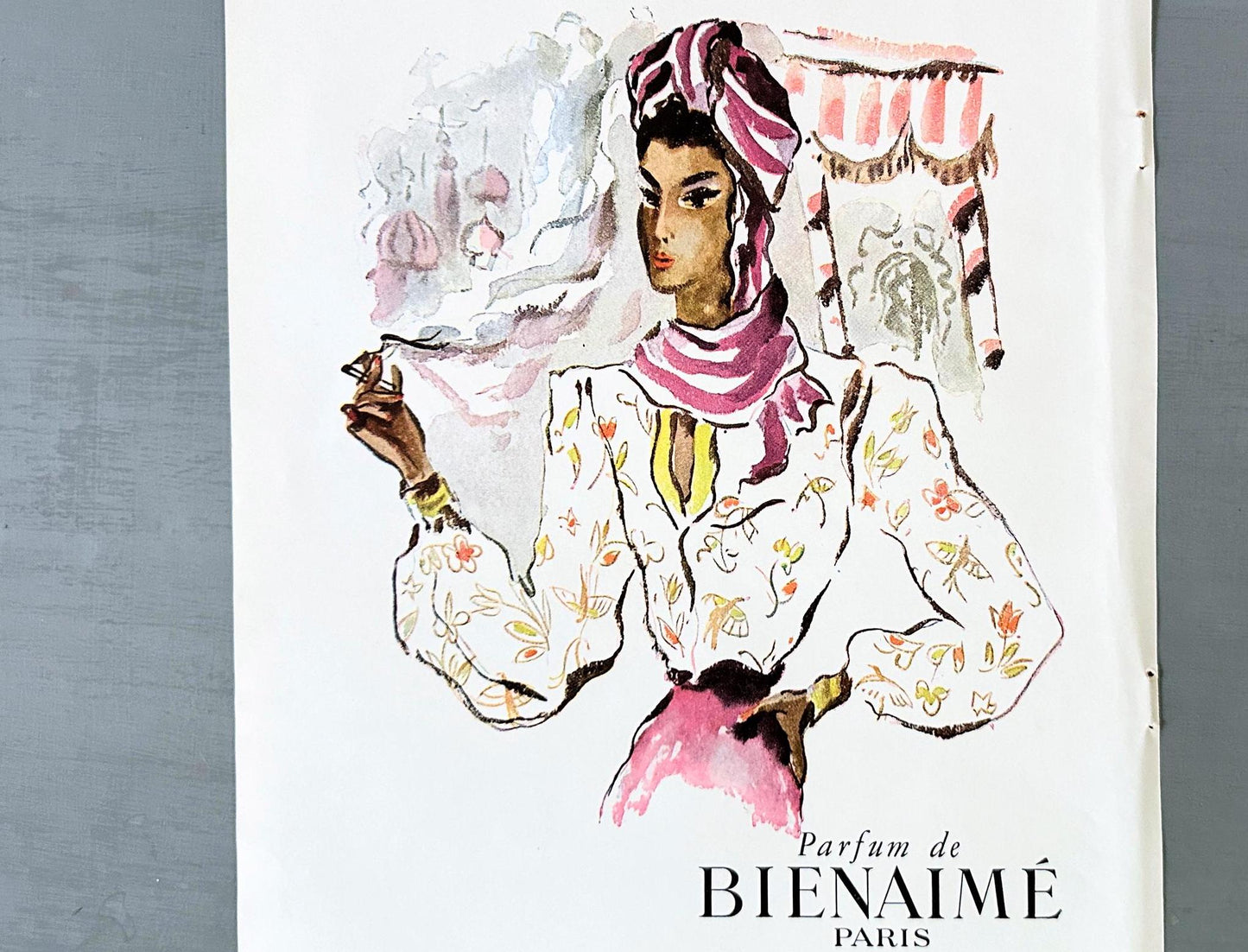 Original 1940s Vintage Bienaime Perfume Ad Print: Rare Authentic French Advertisement
