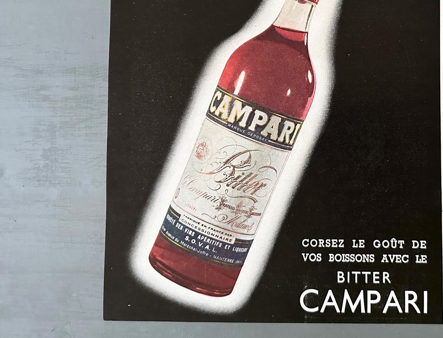 Authentic 1950s Vintage Campari Bitter Bottle Poster: French Aperitif Advertisement