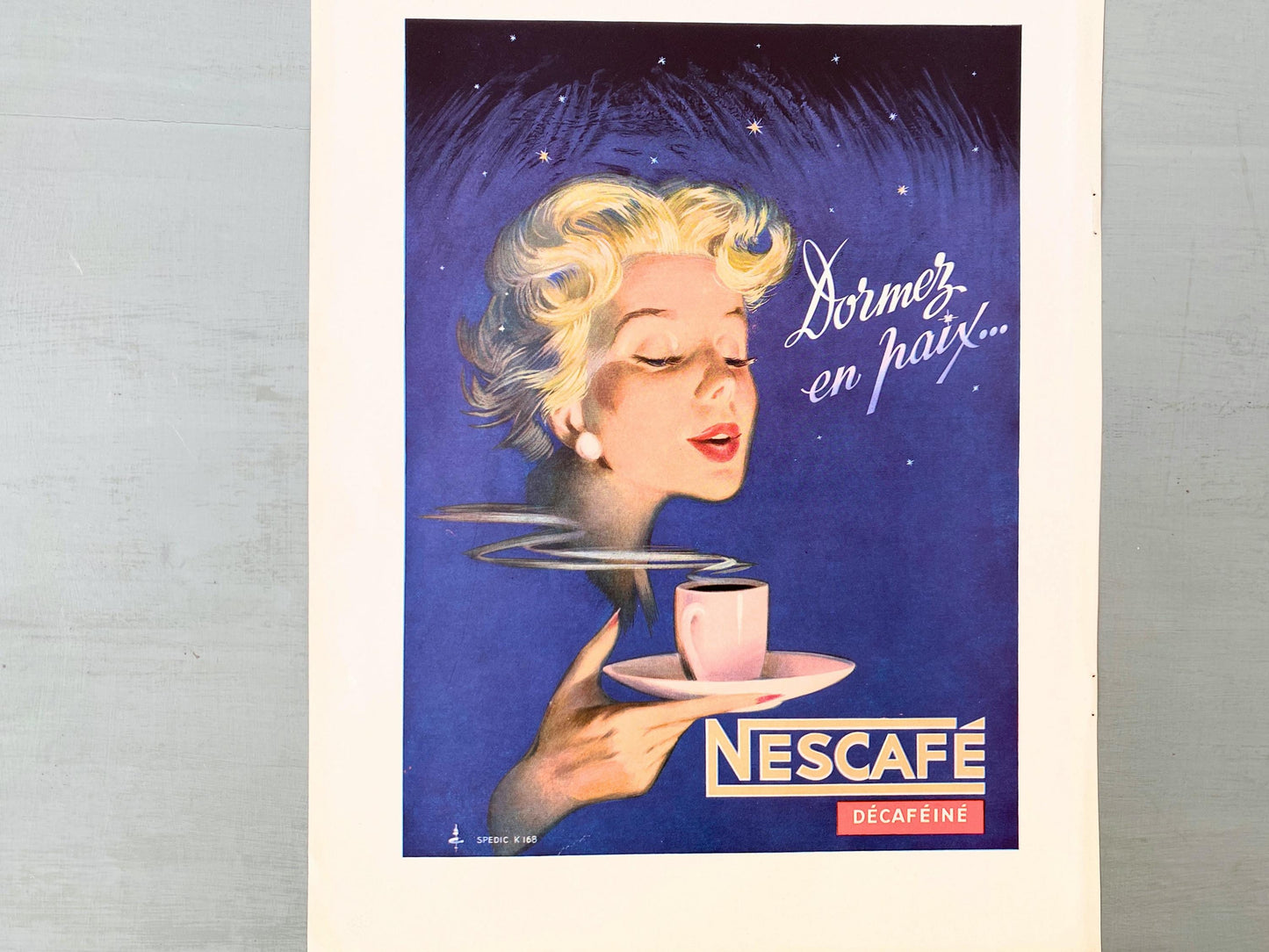 Authentic 1950s Vintage Nescafe Ad Print: Retro Woman with Coffee, Signed Pierre Couronne