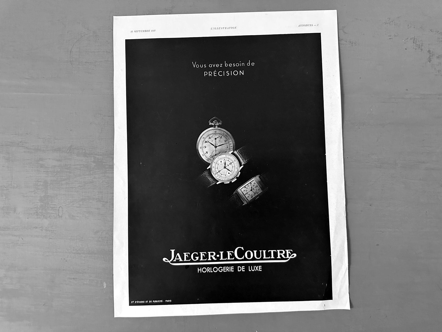 Vintage Jaeger Lecoultre Ad Print: Mid-Century Swiss Watch Poster