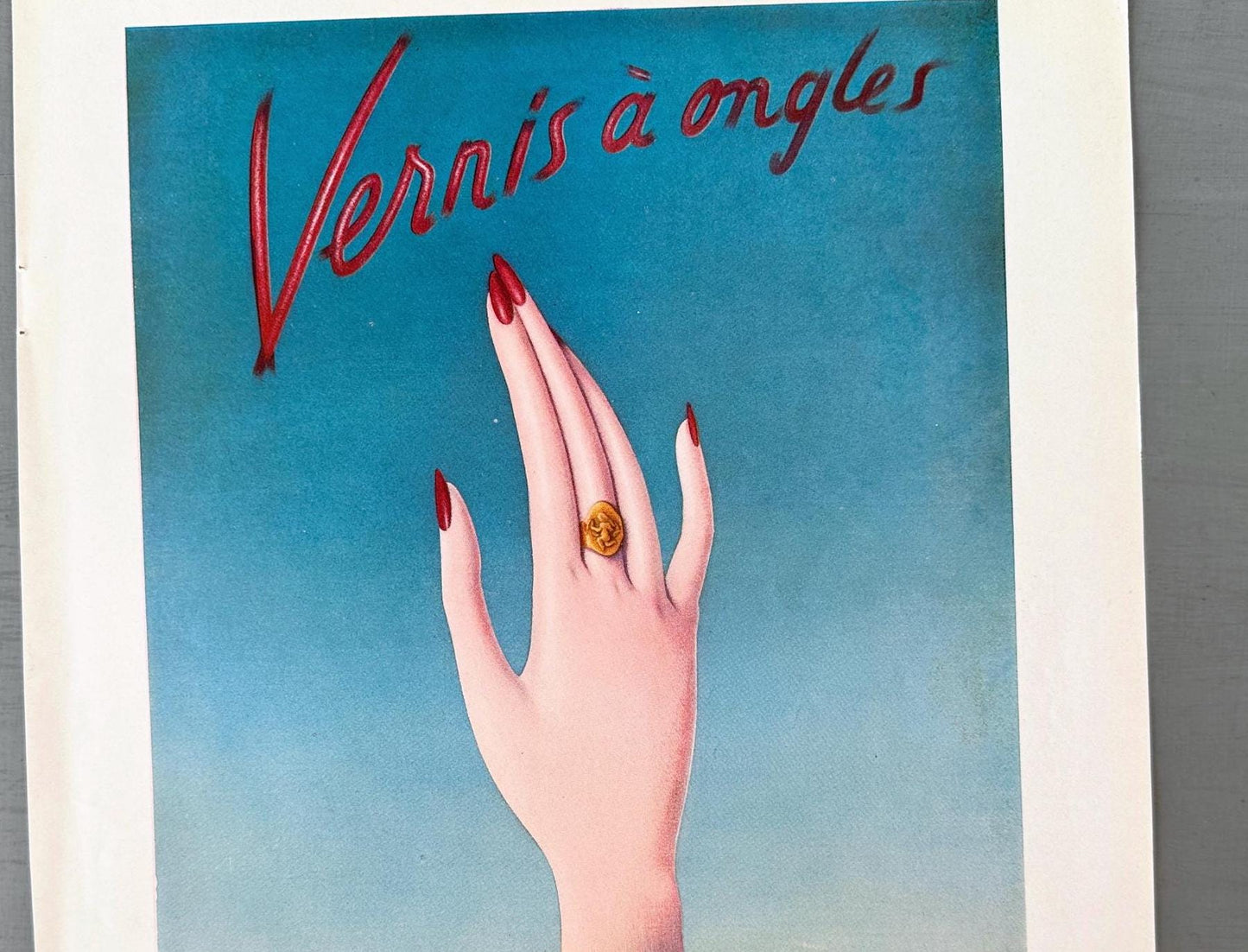 Authentic 1950s Vintage Lancome Nail Polish Ad Print, Mid Century Modern Minimalist Wall Art Poster