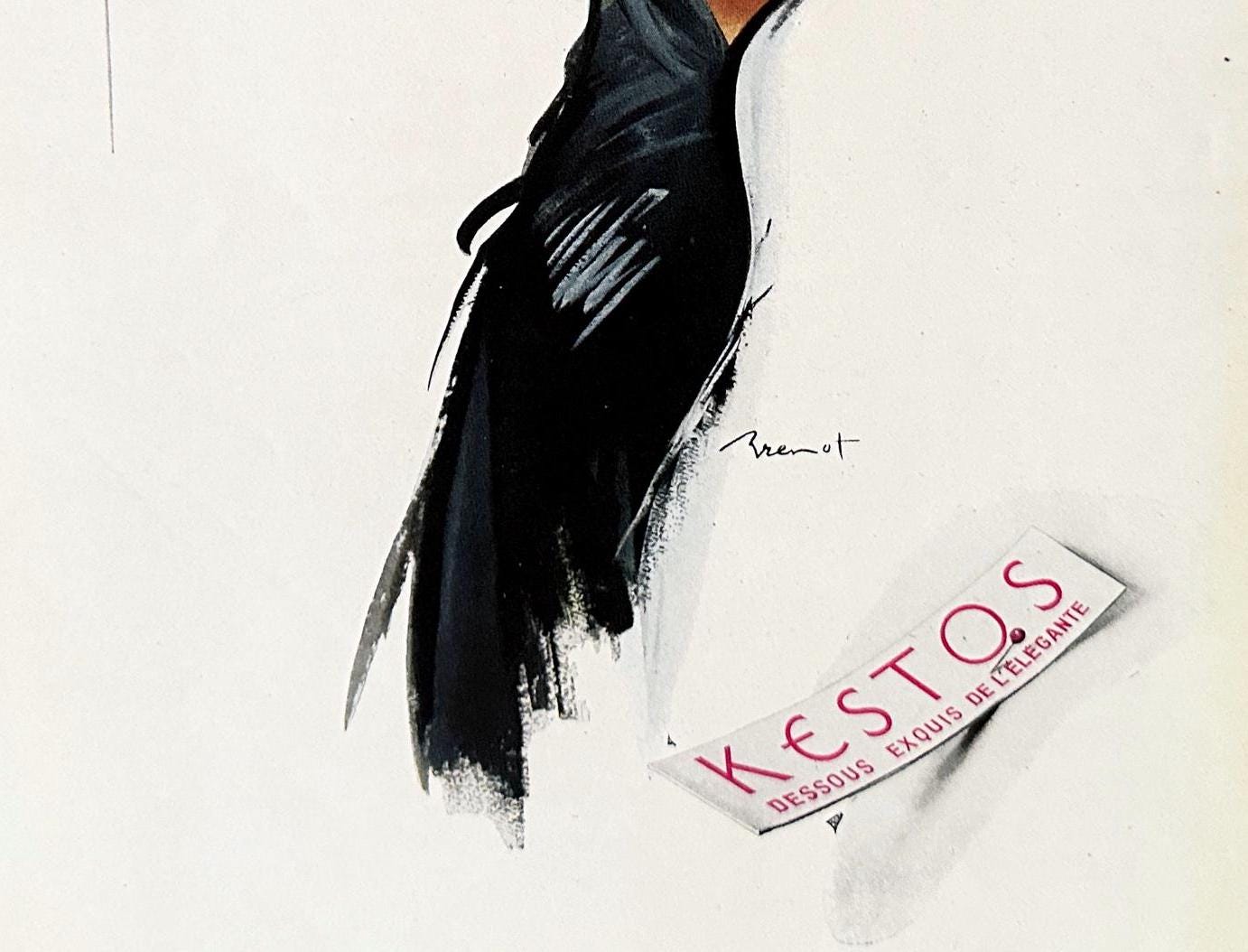 Authentic 1940s Vintage Vogue Paris Ad Print: Parisian Chic Woman, Brenot Illustration