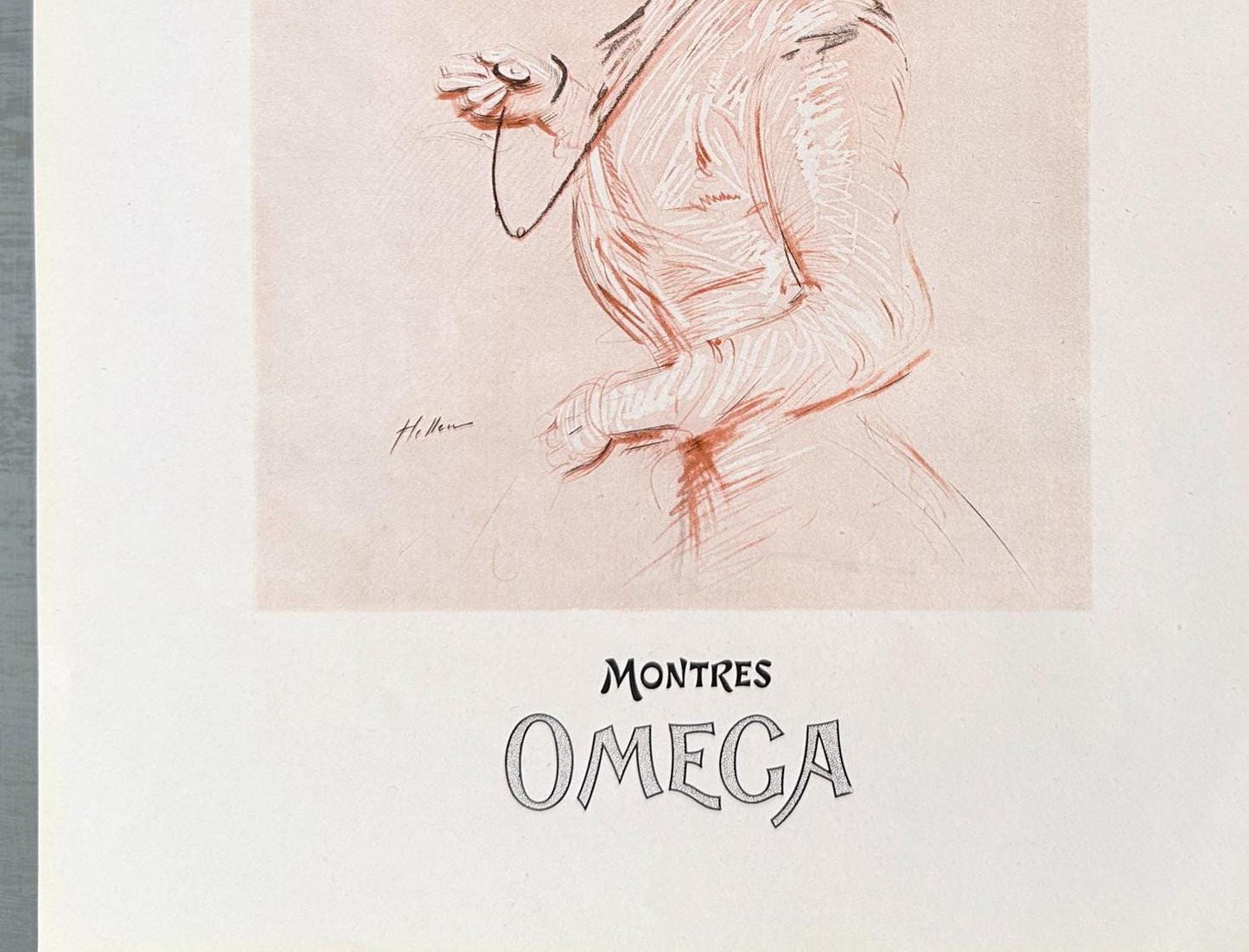 Authentic 1950s Vintage Omega Watch Ad Poster, Art Nouveau — Belle Epoque Wall Art Print