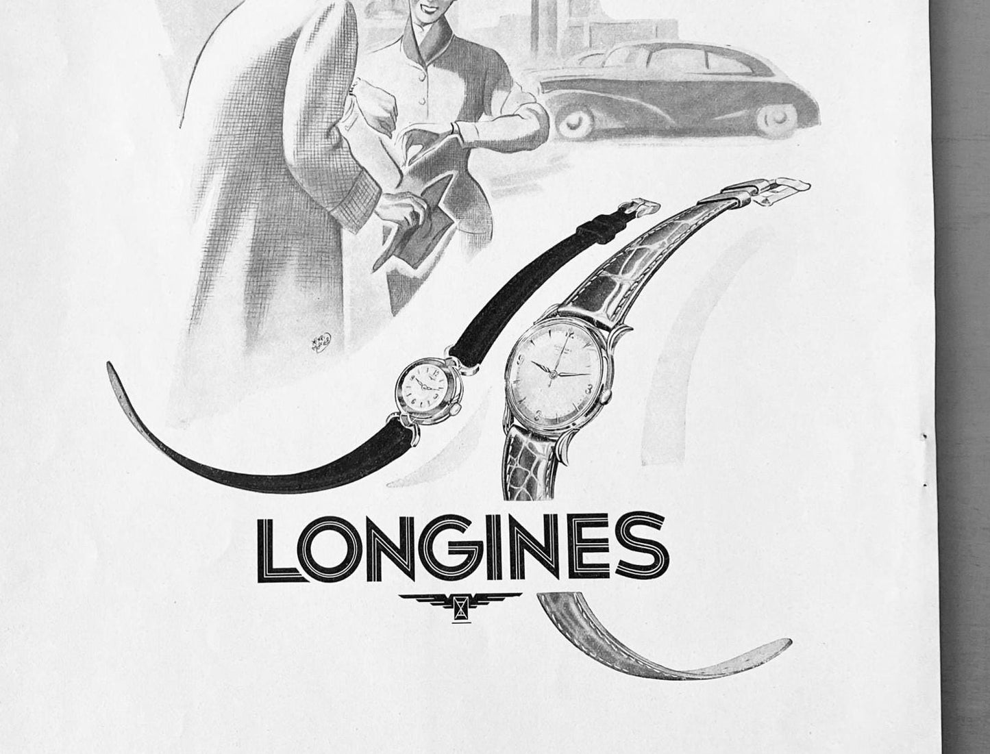 Authentic 1950s Vintage Longines Watch Ad Poster: Henri Mercier Paris Illustration Print