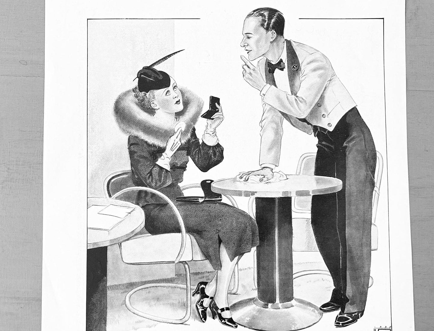 Authentic 1930s Vintage Byrrh Alcohol Advertisement Poster, Funny Paris Bar Scene Print