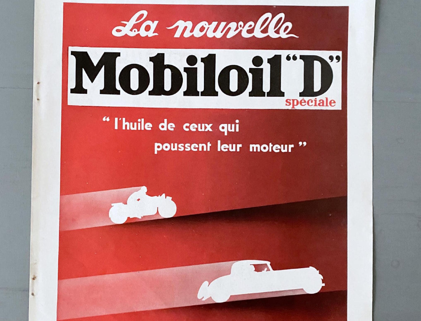 Authentic 1930s French Vintage Mobiloil Advertisement Poster: Mid-century Automobile Garage Walll Art