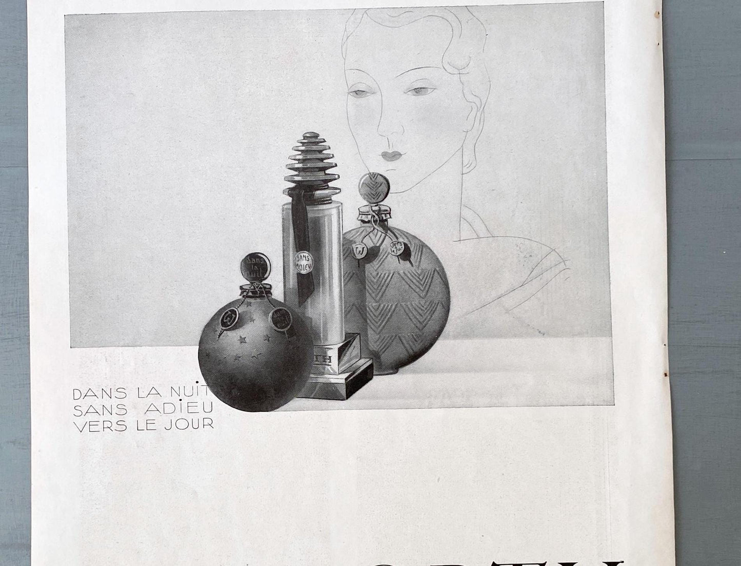 Original 1930s Vintage Worth Perfume Ad Print: French Beauty Illustration Poster