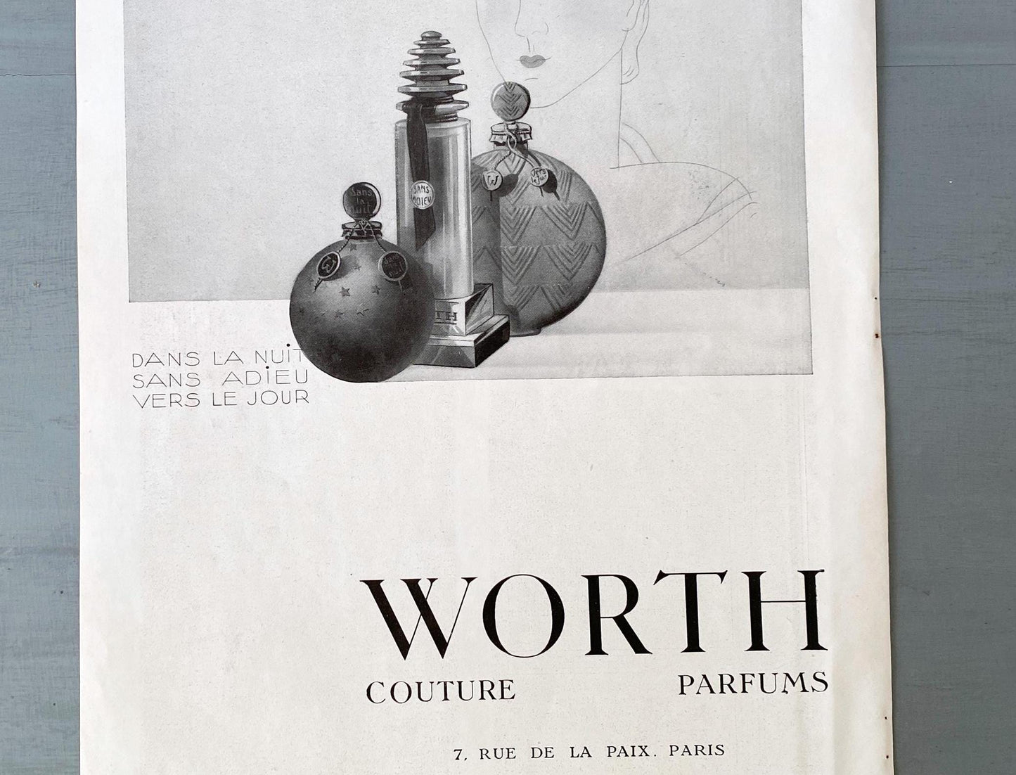 Original 1930s Vintage Worth Perfume Ad Print: French Beauty Illustration Poster