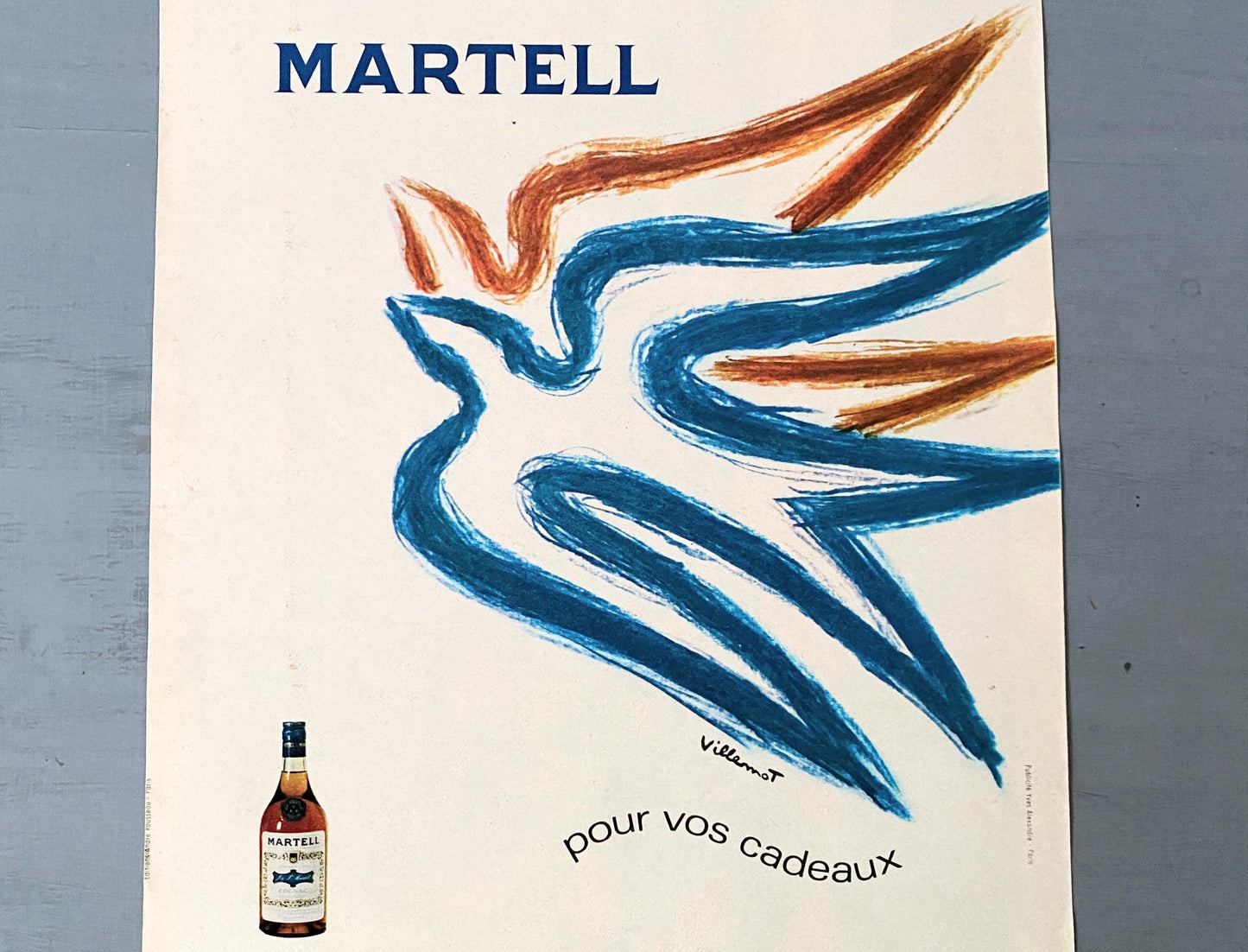 Authentic 1950s Vintage Martell Cognac Advertisement Print, Mid Century Modern Home Bar Wall Art Poster