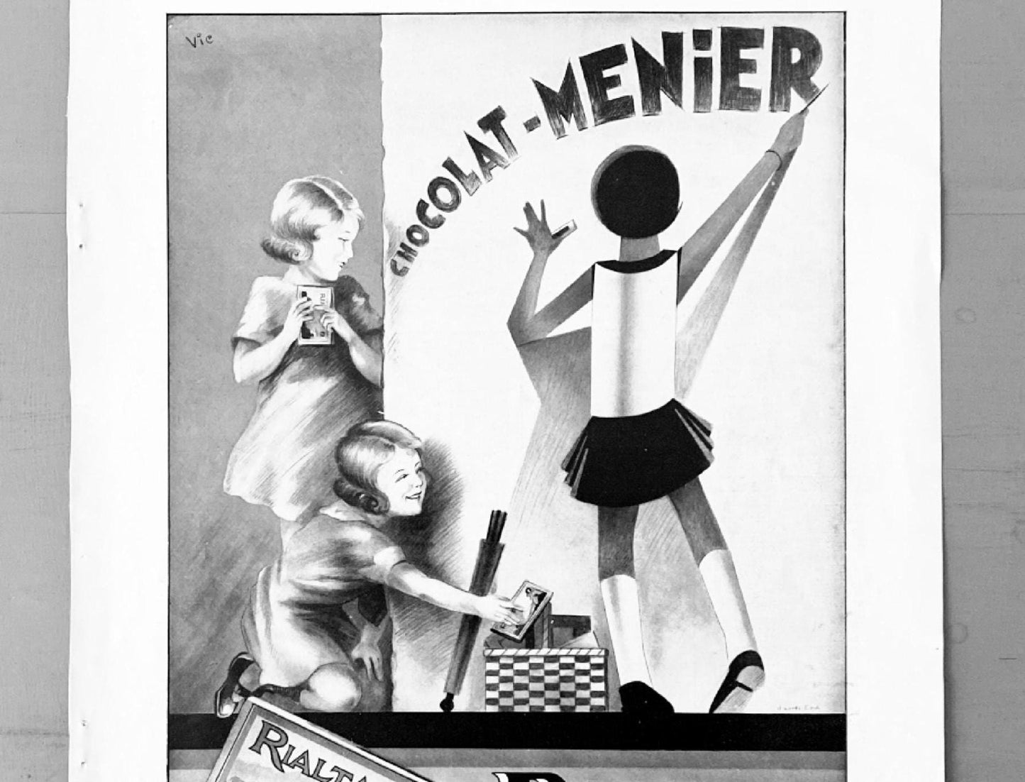 Original 1930s Vintage French Chocolate Advertisement Poster, Funny Kids Wall Art Print