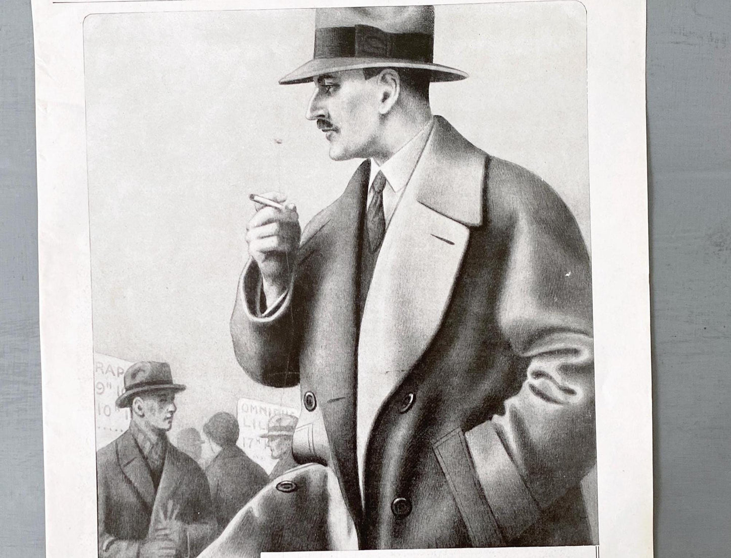 Original 1920s Vintage French Menswear Ad Print: Authentic Art Deco Fashion Illustration