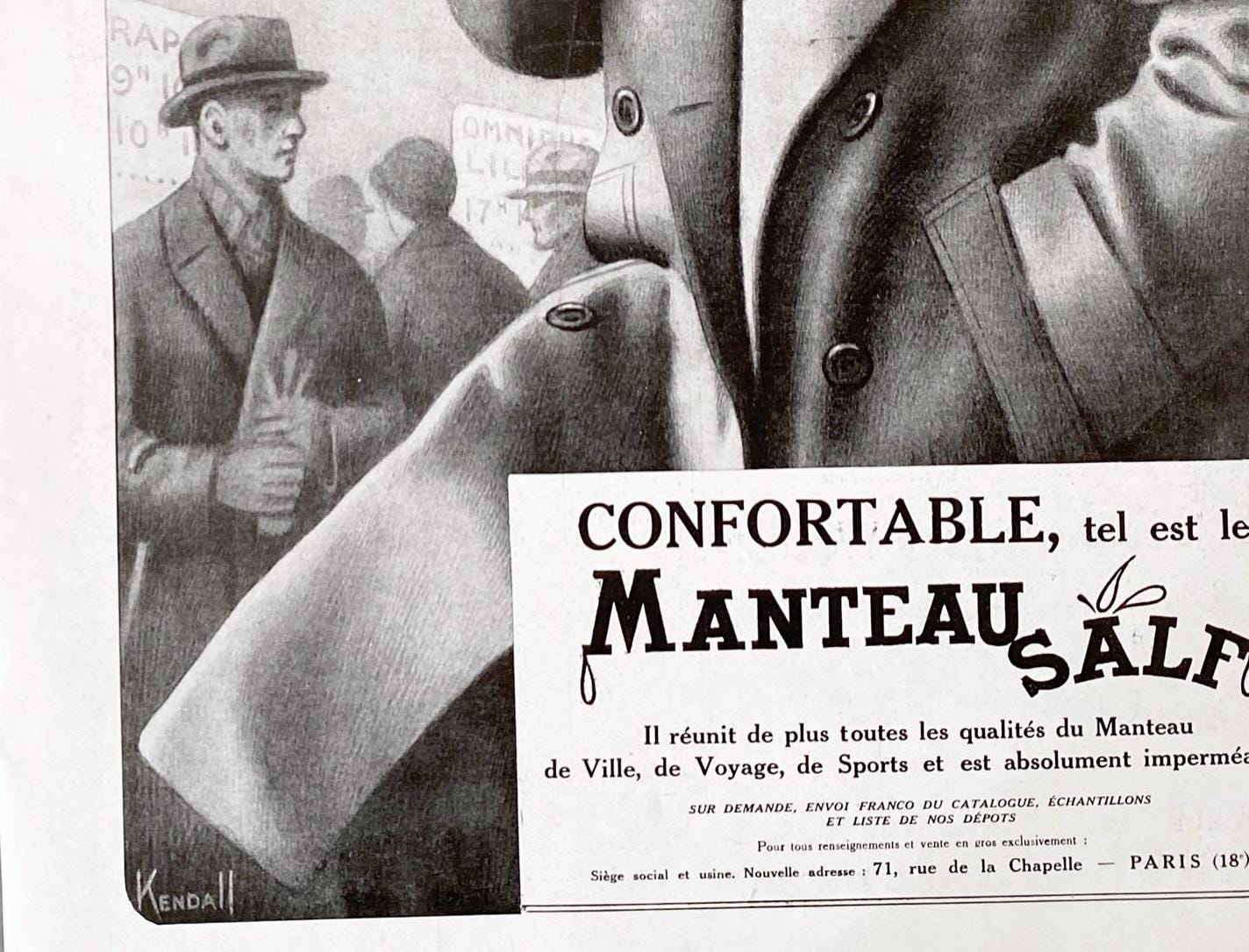 Original 1920s Vintage French Menswear Ad Print: Authentic Art Deco Fashion Illustration