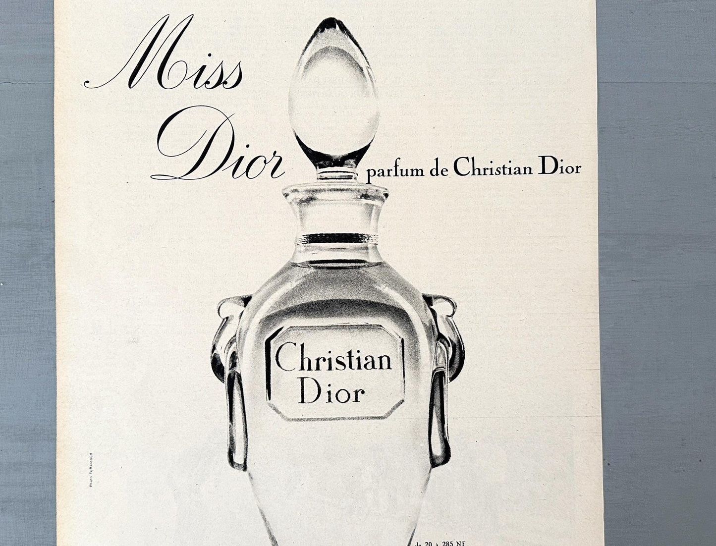 Authentic 1950s Vintage Dior Perfume Bottle Print: Original French Advertisement