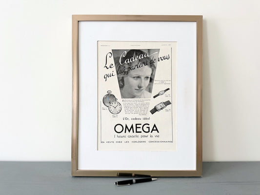 Authentic 1930s Vintage Omega Watch Ad Poster: Rare French Print, Mid-Century Modern Decor