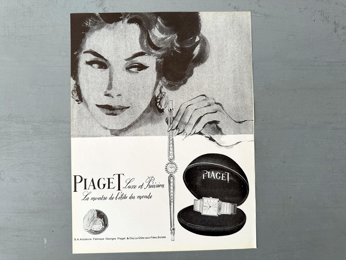 Authentic 1960s Vintage Piaget Watch Ad Poster: Rare Swiss Luxury Brand Print