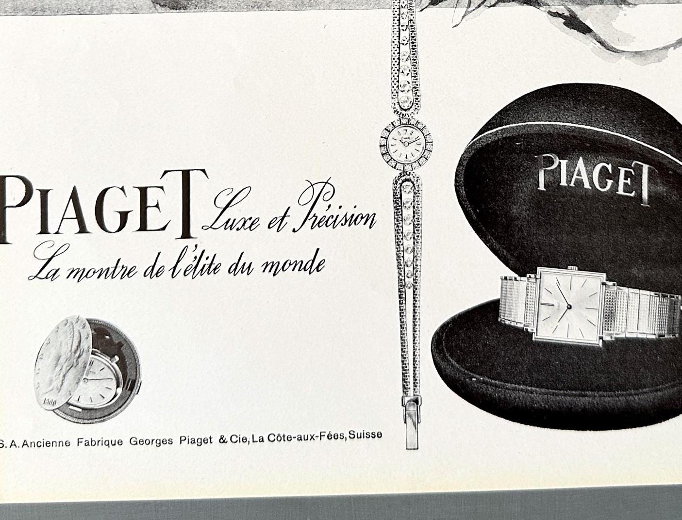 Authentic 1960s Vintage Piaget Watch Ad Poster: Rare Swiss Luxury Brand Print