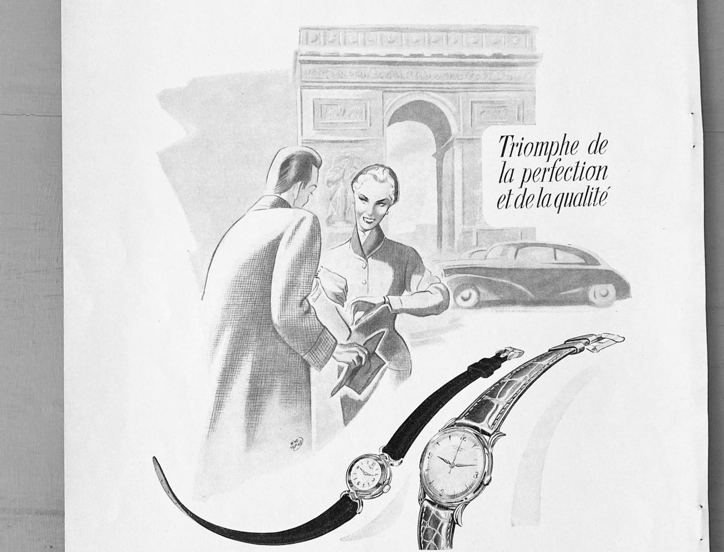 Authentic 1950s Vintage Longines Watch Ad Poster: Henri Mercier Paris Illustration Print