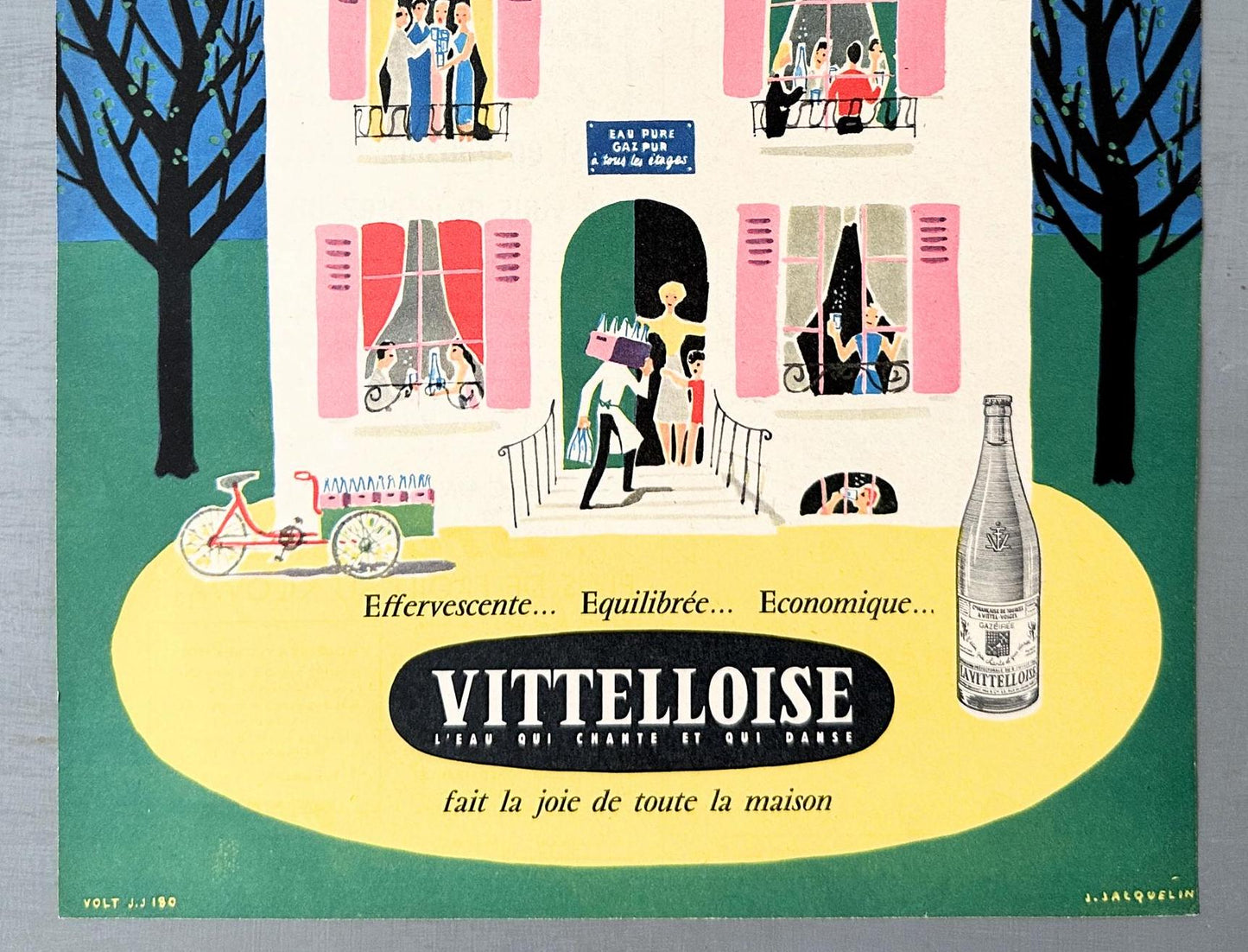 Authentic 1950s Vintage Vittelloise Mineral Water Advertisement Print: French Beverage Poster