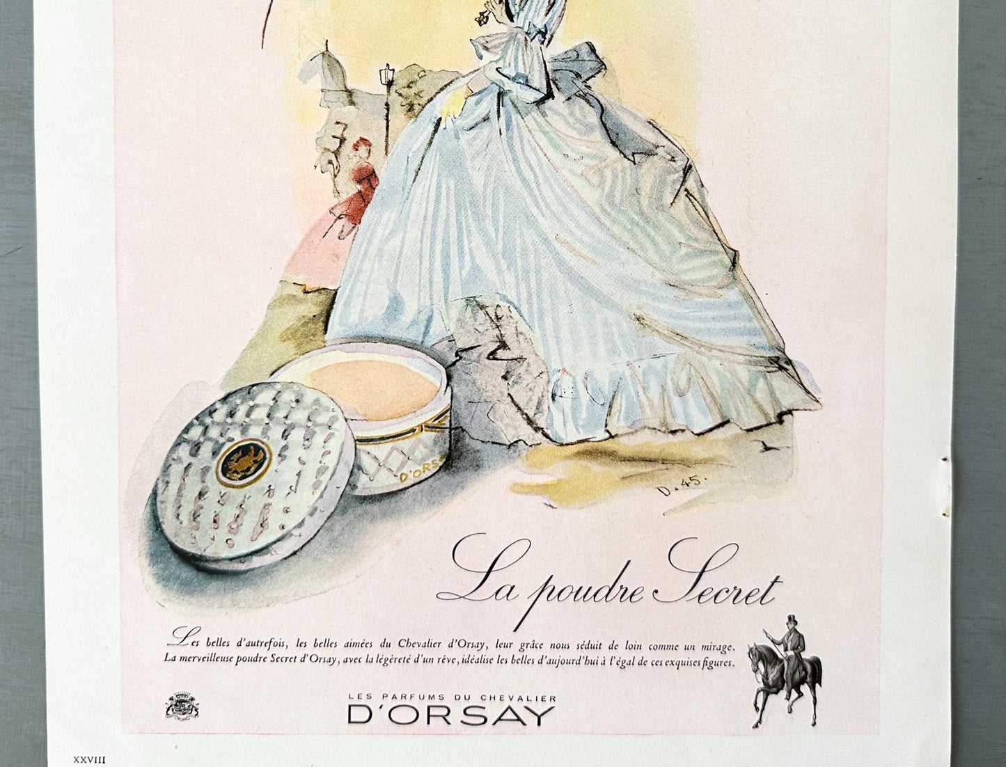 Original 1940s French Vintage Beauty Advertisement Print:  Belle Epoque Style Face Powder Poster