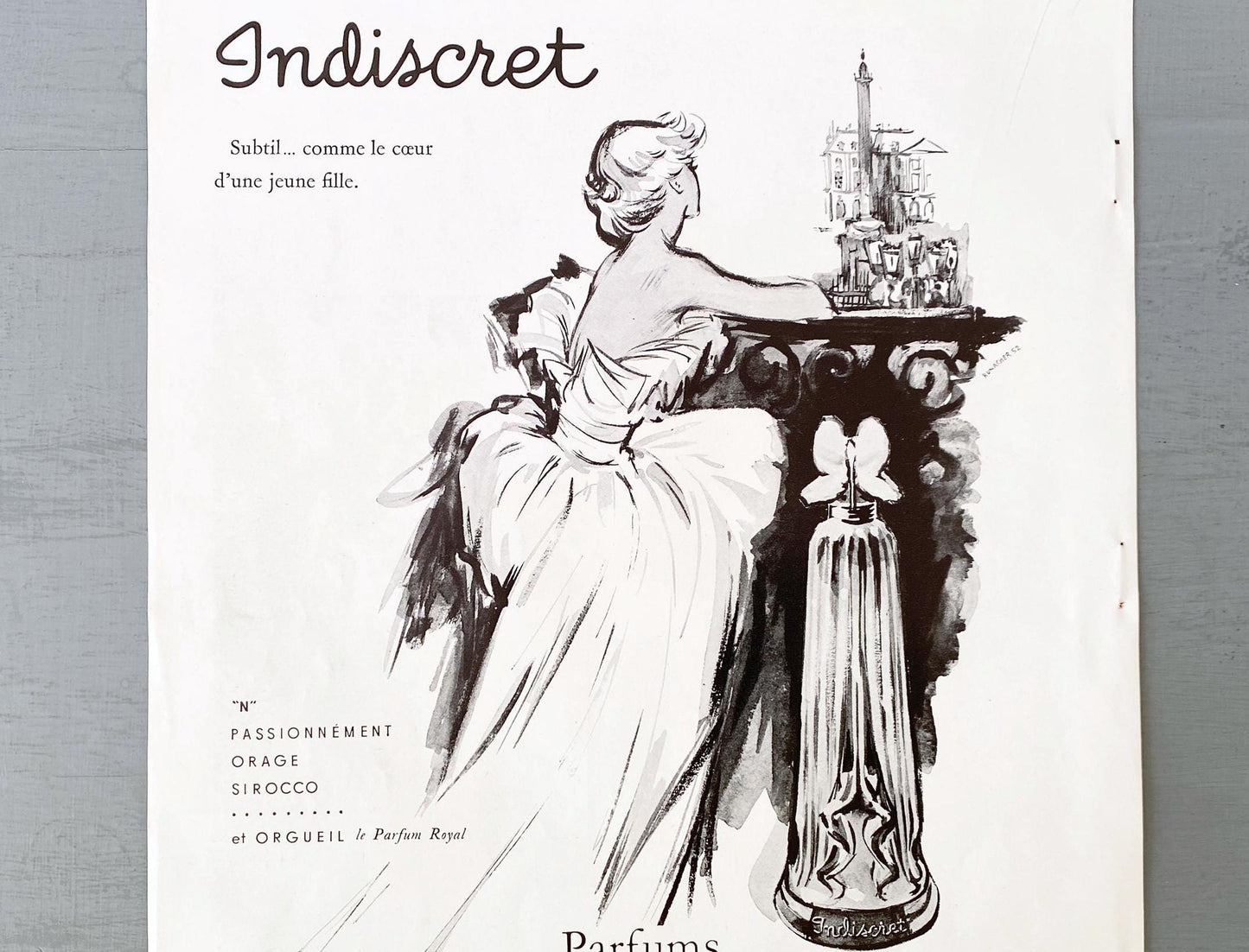 Authentic 1950s Vintage Vogue Magazine Print: Lucien Lelong Perfume Ad, Paris Fashion