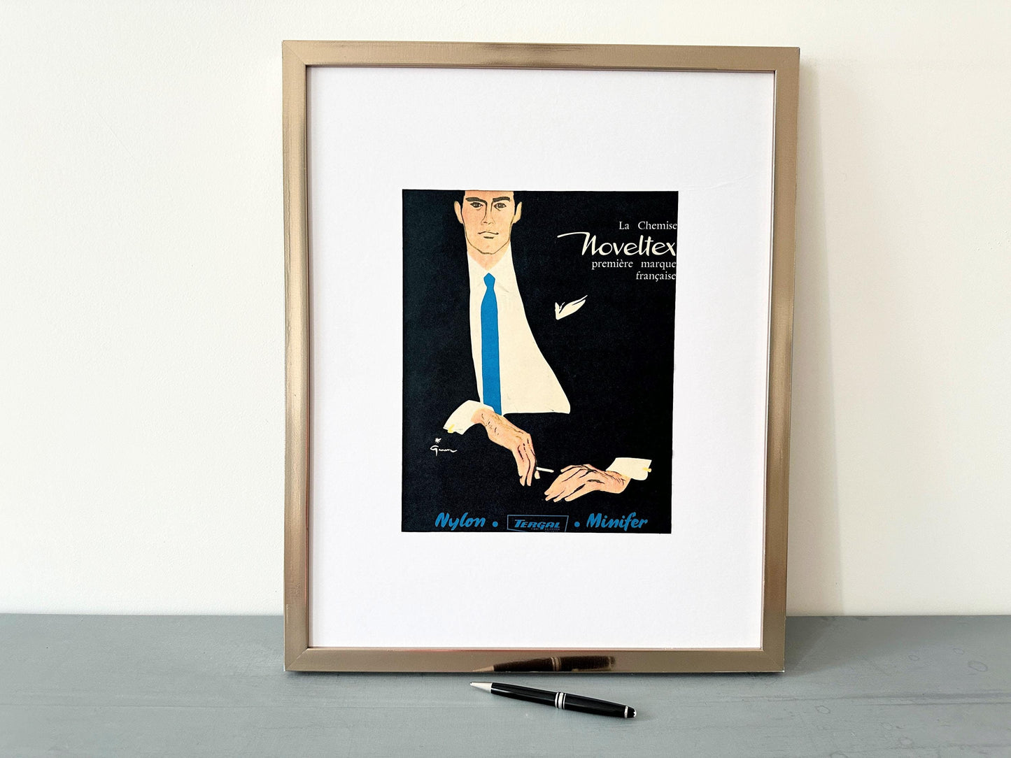 Original 1950s Vintage Rene Gruau Men Fashion Print: Paris Style, Rare Designer Wall Art