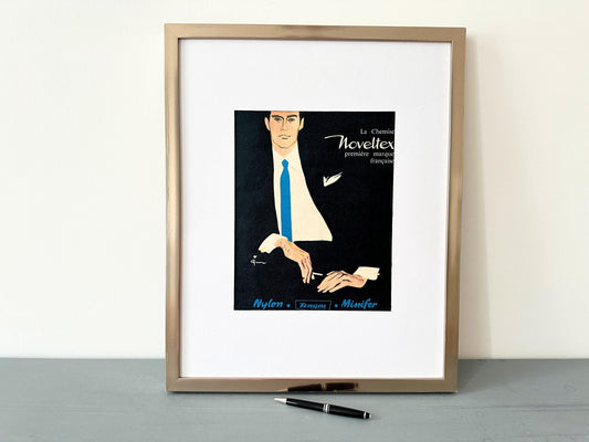 Original 1950s Vintage Rene Gruau Men Fashion Print: Paris Style, Rare Designer Wall Art