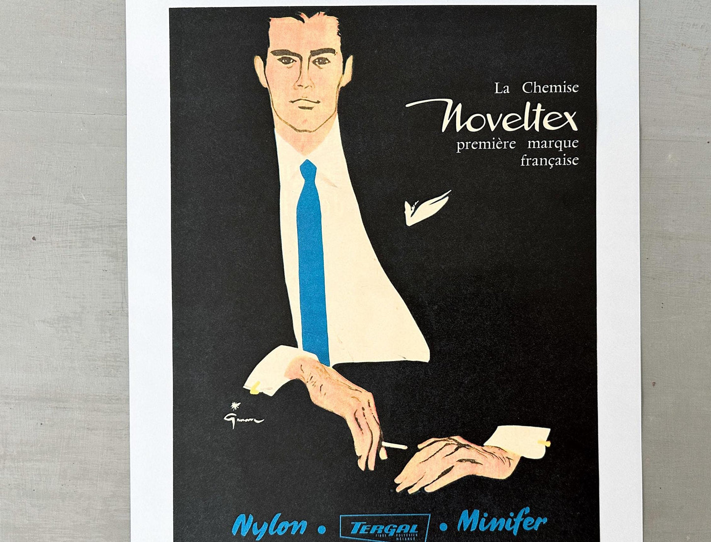 Original 1950s Vintage Rene Gruau Men Fashion Print: Paris Style, Rare Designer Wall Art