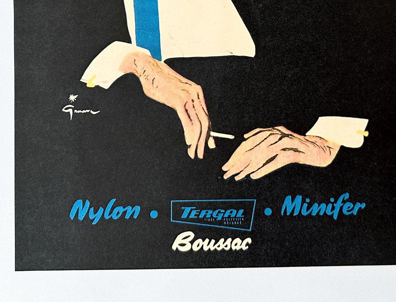 Original 1950s Vintage Rene Gruau Men Fashion Print: Paris Style, Rare Designer Wall Art