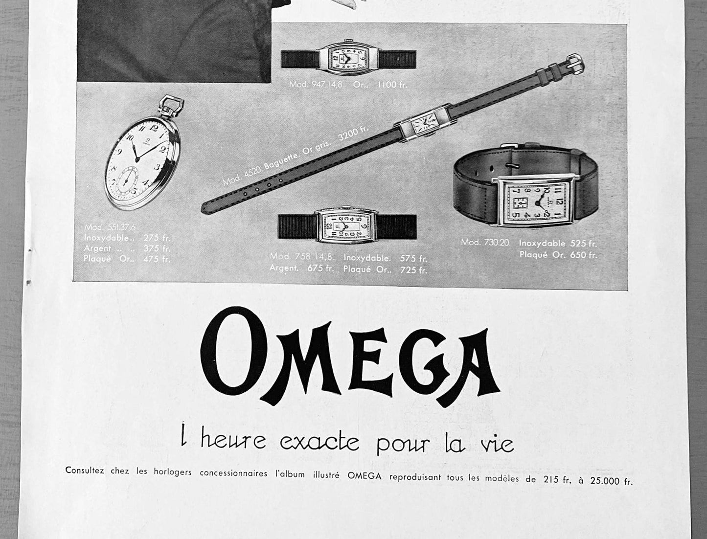 Original 1930s French Vintage Omega Swiss Watch Advertisement Wall Art Print