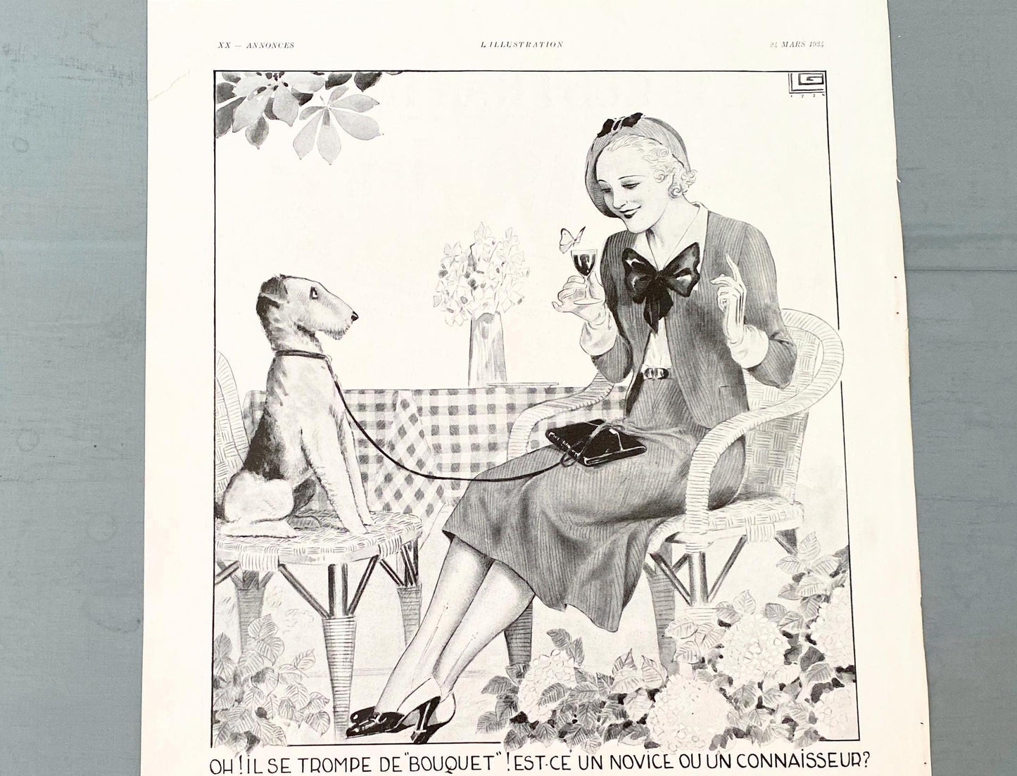 Authentic 1930s Vintage Byrrh Aperitif Funny Advertising Print with Terrier Dog