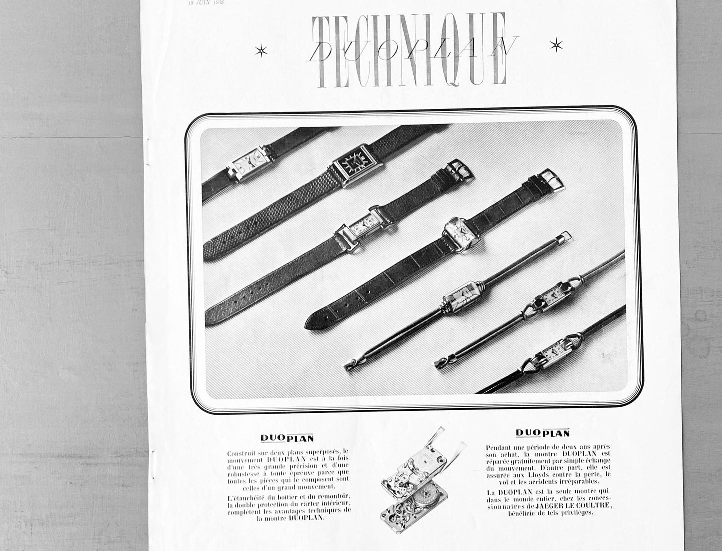 Authentic 1930s Vintage Jaeger Lecoultre Watch Ad Poster: Original Mid Century Print