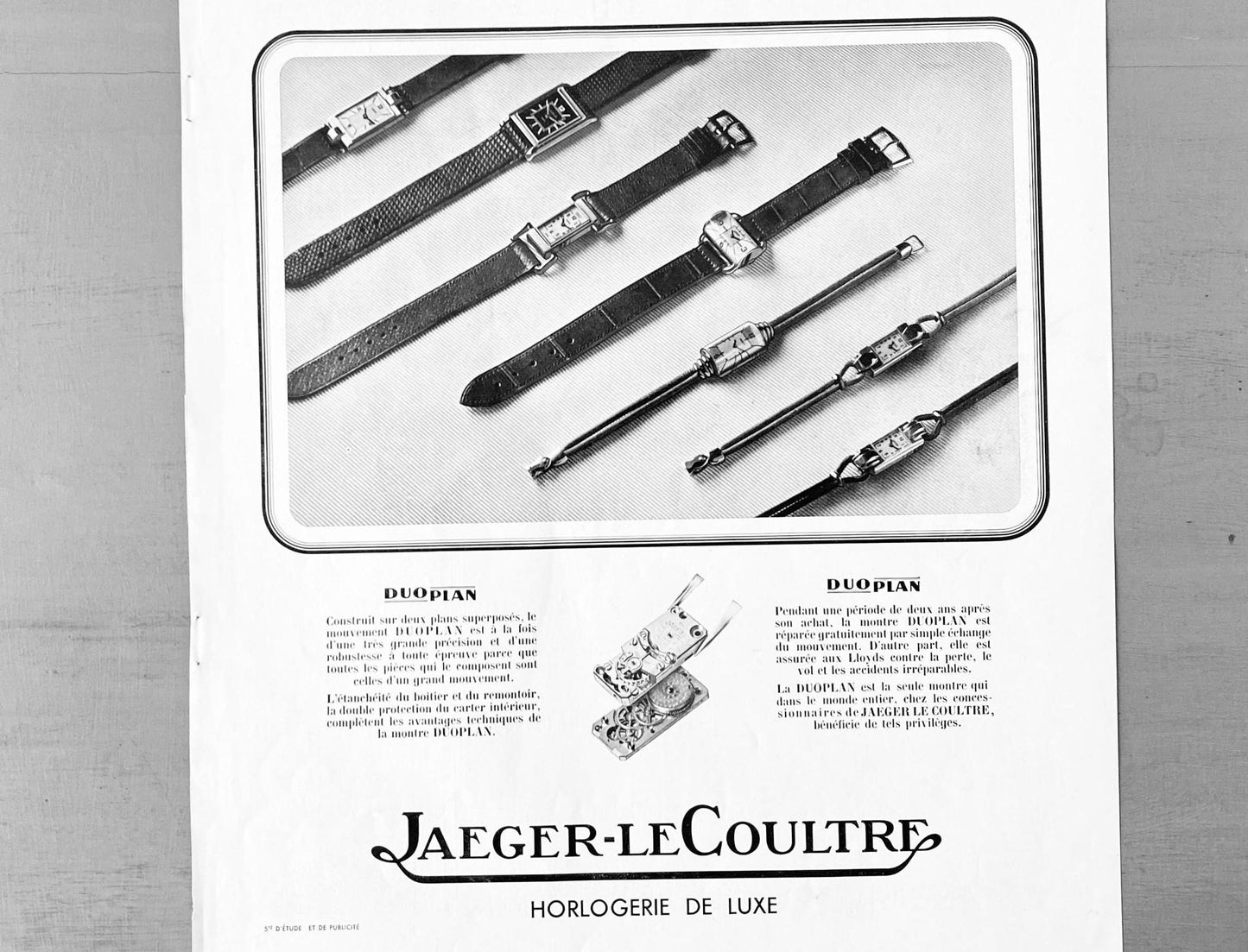 Authentic 1930s Vintage Jaeger Lecoultre Watch Ad Poster: Original Mid Century Print
