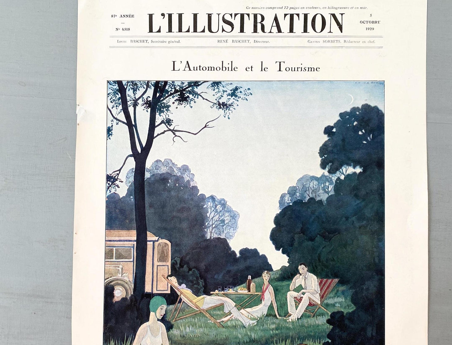 Authentic 1920s French Magazine Cover Poster: Retro Auto Tourism Art Nouveau Print