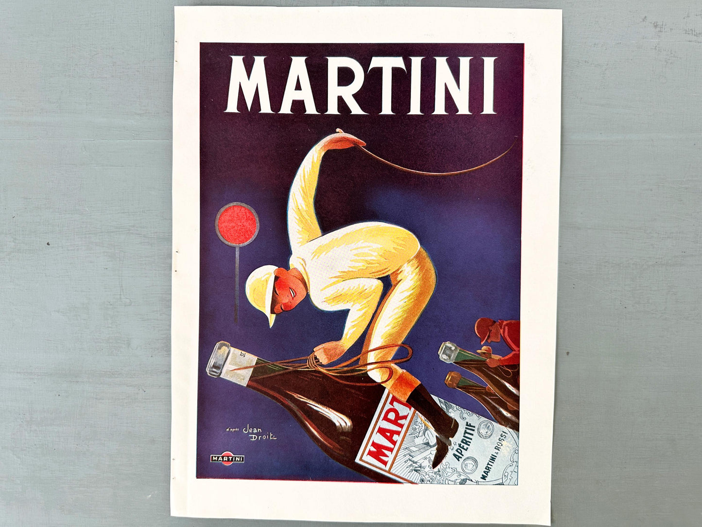 Authentic 1930s Vintage Martini Alcohol Advertisement Poster: Retro Horse Jockey Sport Print