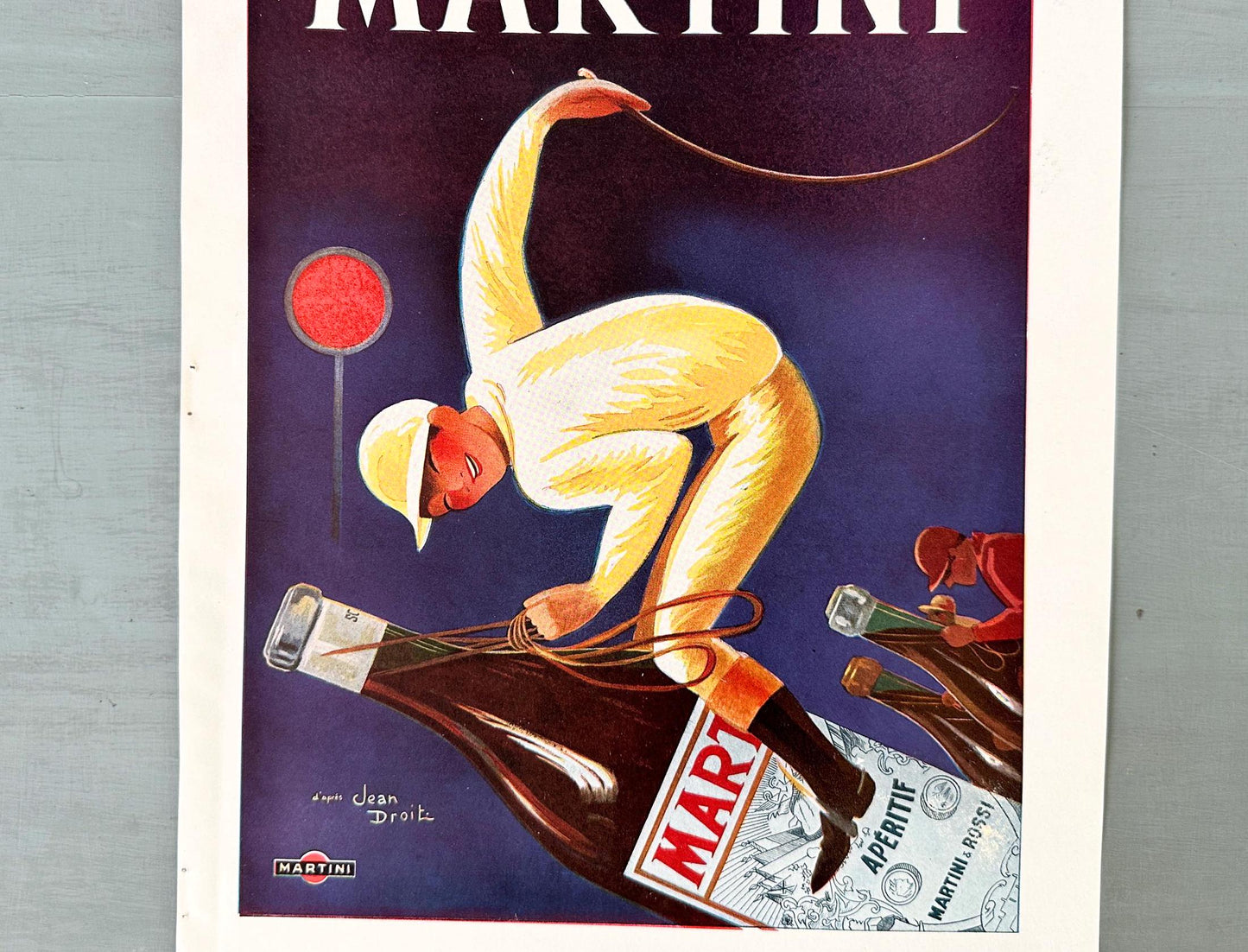 Authentic 1930s Vintage Martini Alcohol Advertisement Poster: Retro Horse Jockey Sport Print