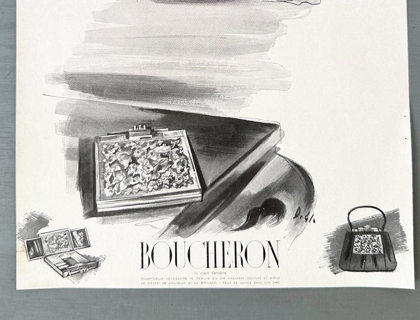 Rare Authentic 1940s Vintage Boucheron Jewelry Print: Mid-Century Paris Fashion Poster