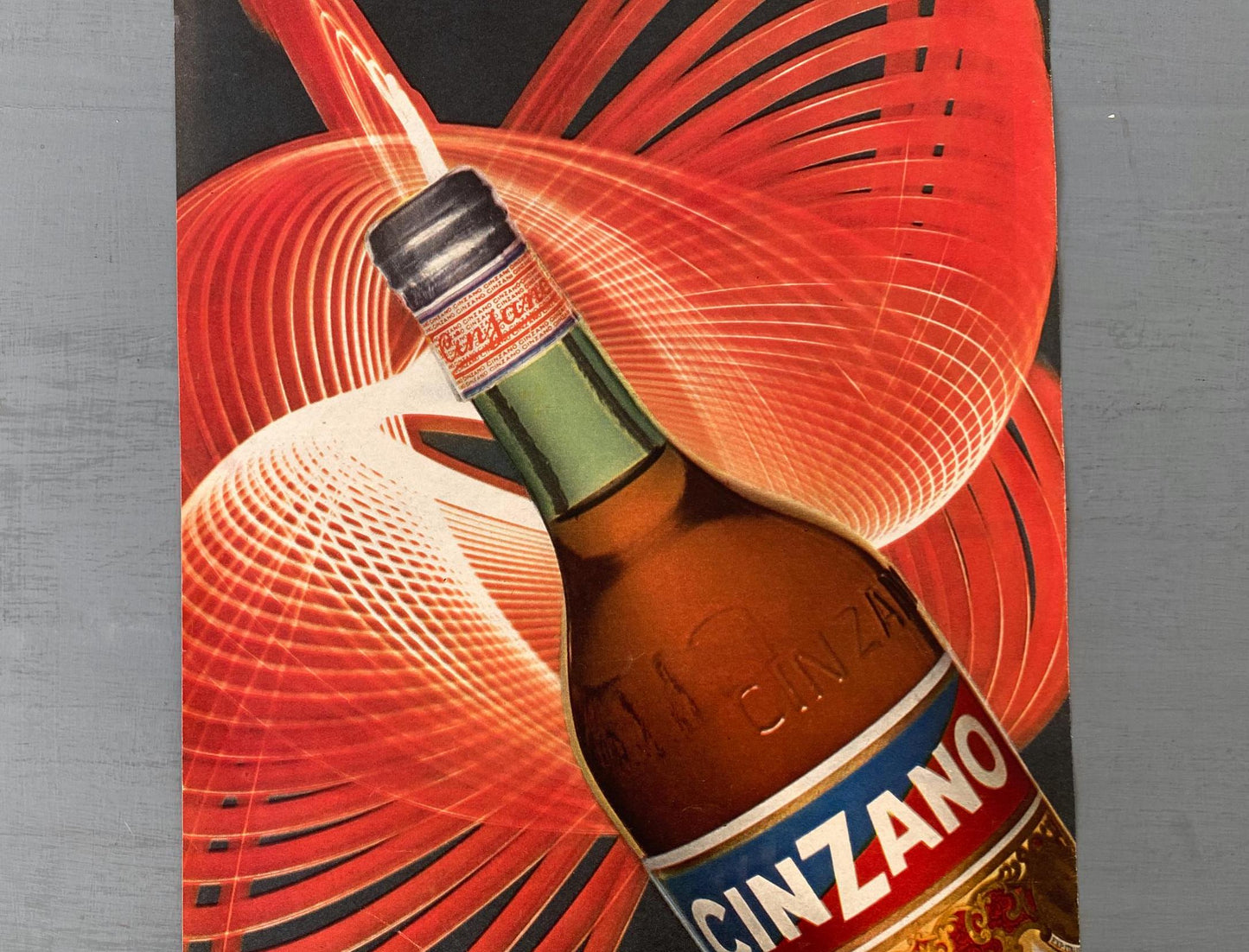 Authentic 1950s Vintage Cinzano Wall Art Poster: Mid-Century Modern Alcohol Ad
