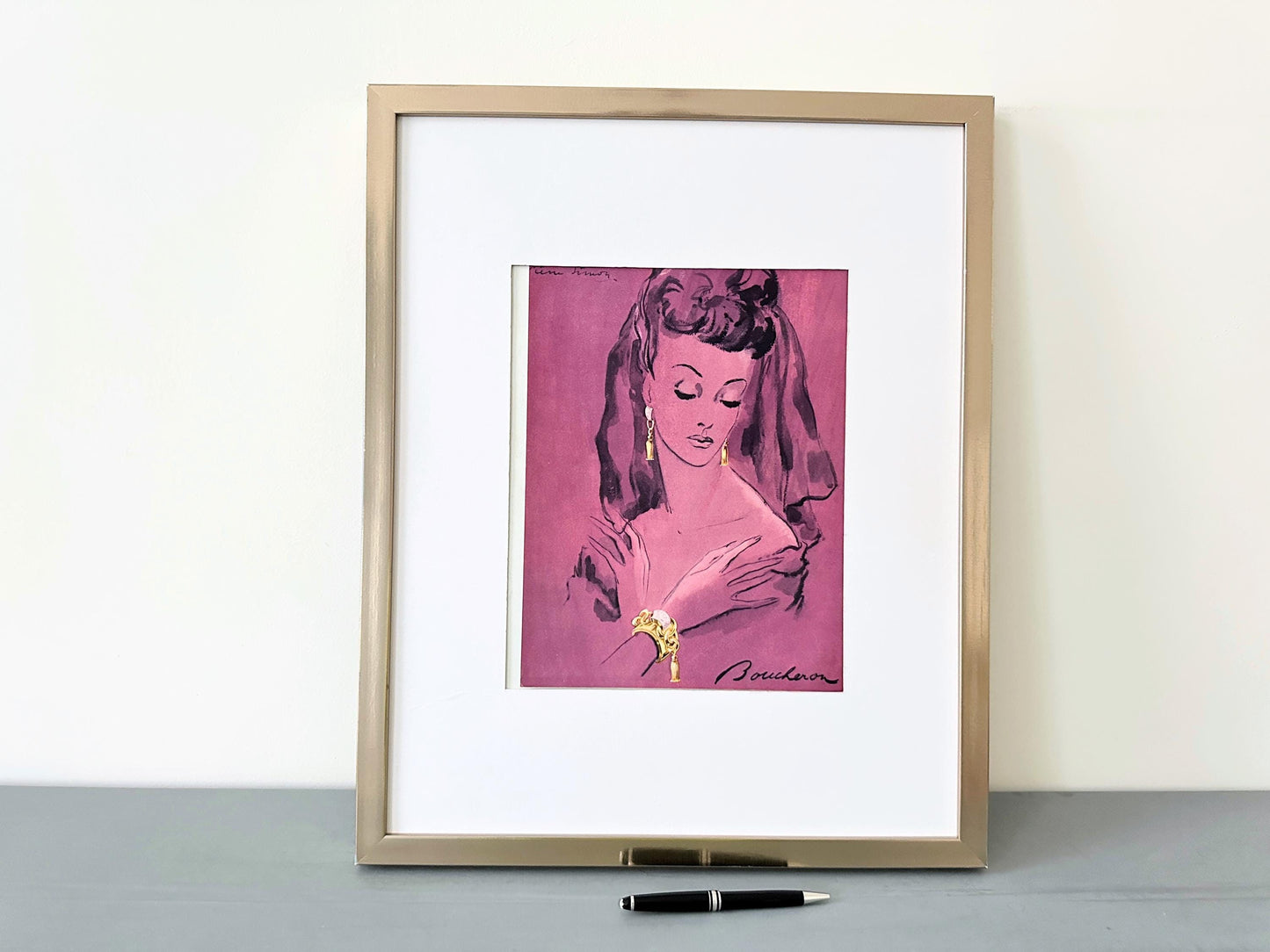 Original 1950s French Vintage Boucheron Ad Poster, High Jewellery Wall Art Print from Rare Magazine