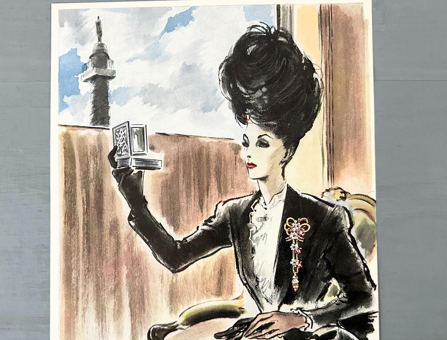 Authentic 1940s Vintage Boucheron Jewelry Ad Print: Pierre Simon Paris Illustration, Mid-Century Fashion Poster